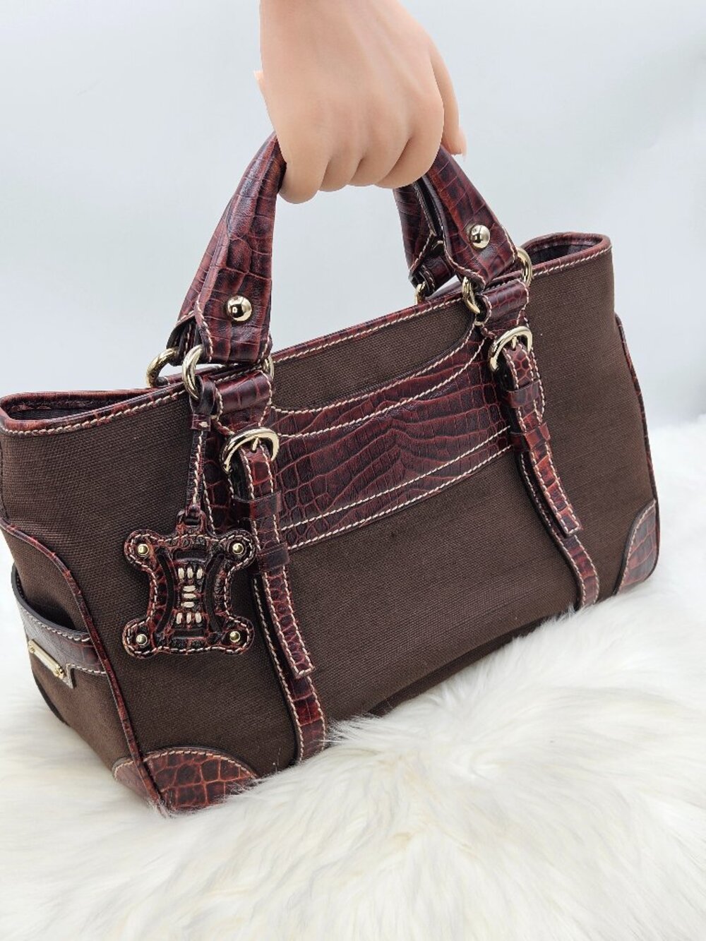 Céline  Boogie Handbag with croc-embossed leather trim